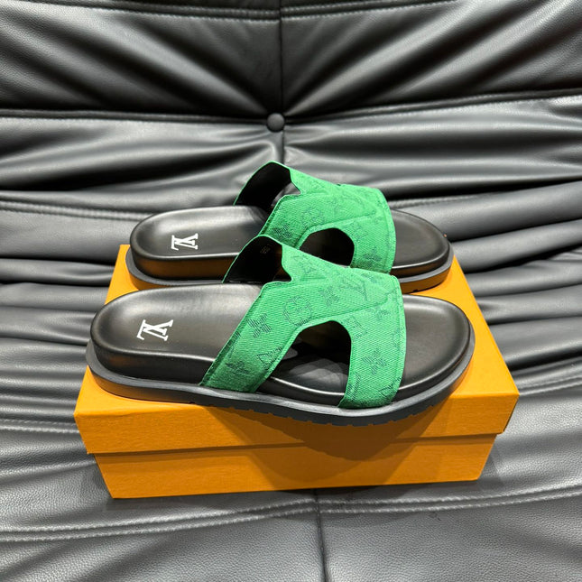 LV OASIS MULE IN EMERALD GREEN MONOGRAM JACQUARD