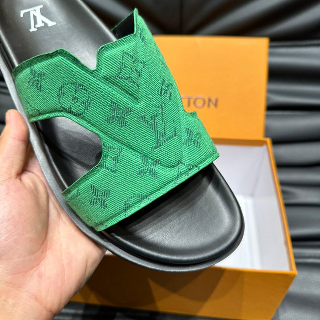LV OASIS MULE IN EMERALD GREEN MONOGRAM JACQUARD