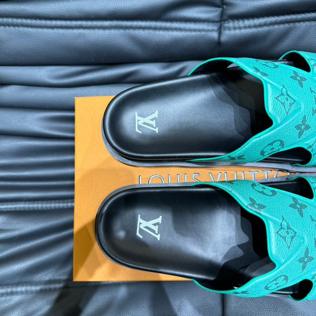 LV OASIS MULE IN SEA GREEN MONOGRAM CALFSKIN