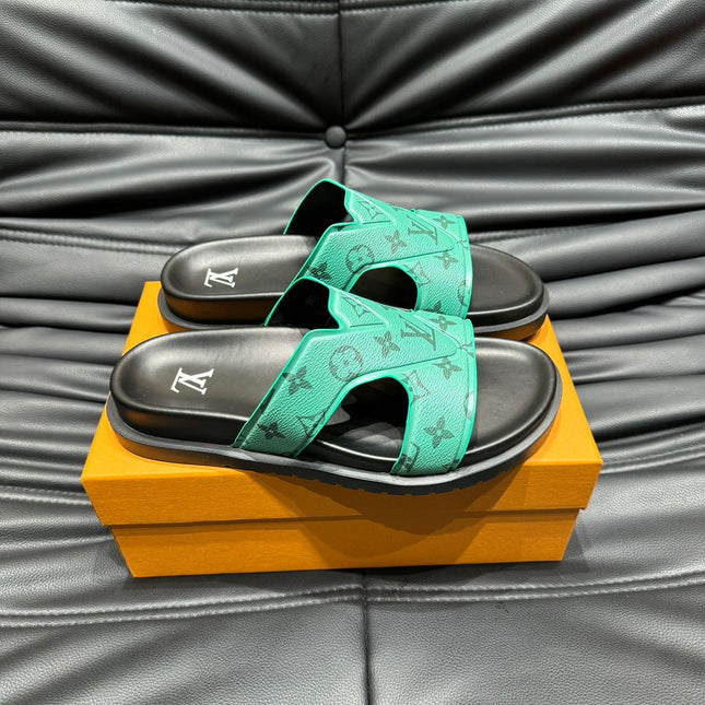 LV OASIS MULE IN SEA GREEN MONOGRAM CALFSKIN