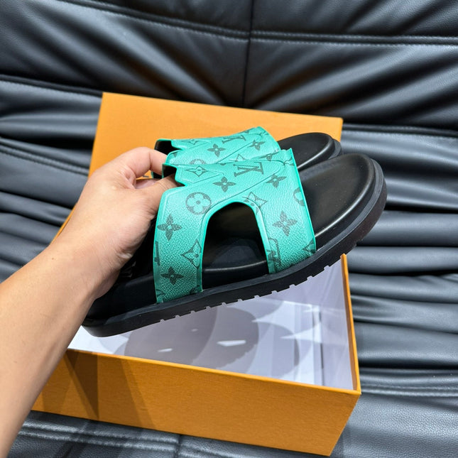 LV OASIS MULE IN SEA GREEN MONOGRAM CALFSKIN