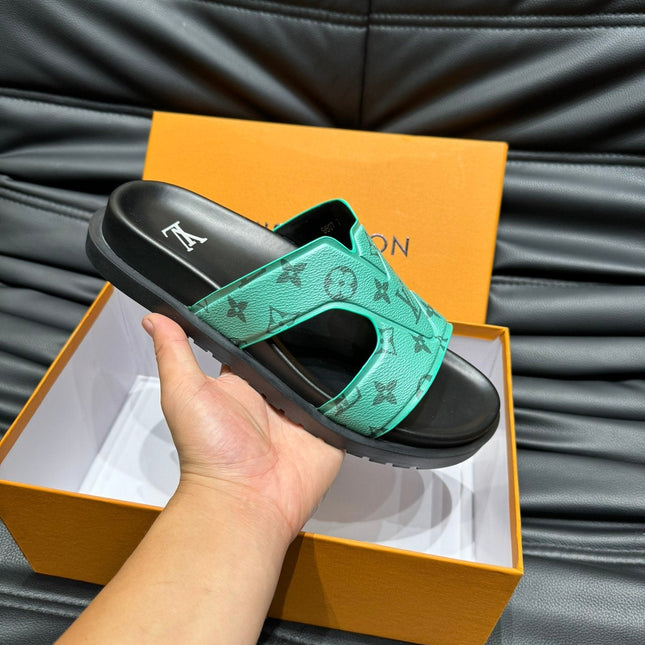 LV OASIS MULE IN SEA GREEN MONOGRAM CALFSKIN