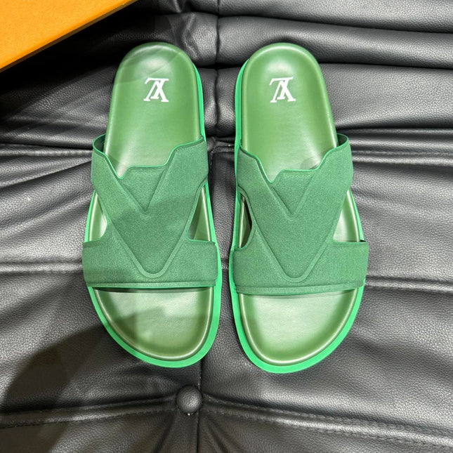 LV OASIS MULE IN DARK GREEN SUEDE CALFSKIN