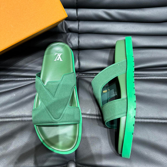 LV OASIS MULE IN DARK GREEN SUEDE CALFSKIN