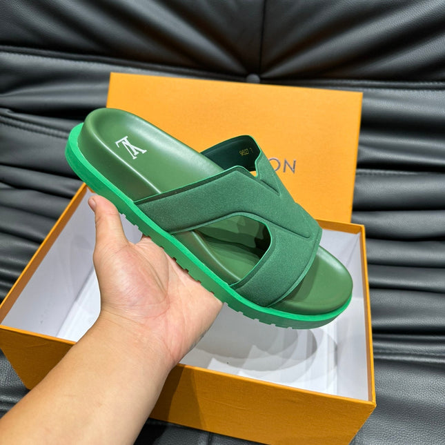 LV OASIS MULE IN DARK GREEN SUEDE CALFSKIN