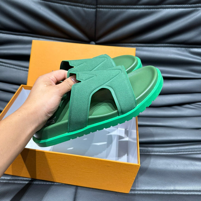 LV OASIS MULE IN DARK GREEN SUEDE CALFSKIN