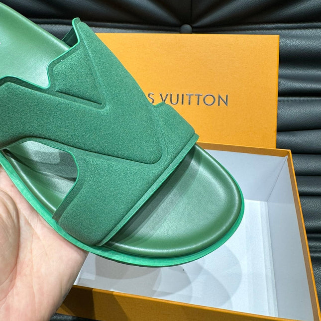 LV OASIS MULE IN DARK GREEN SUEDE CALFSKIN