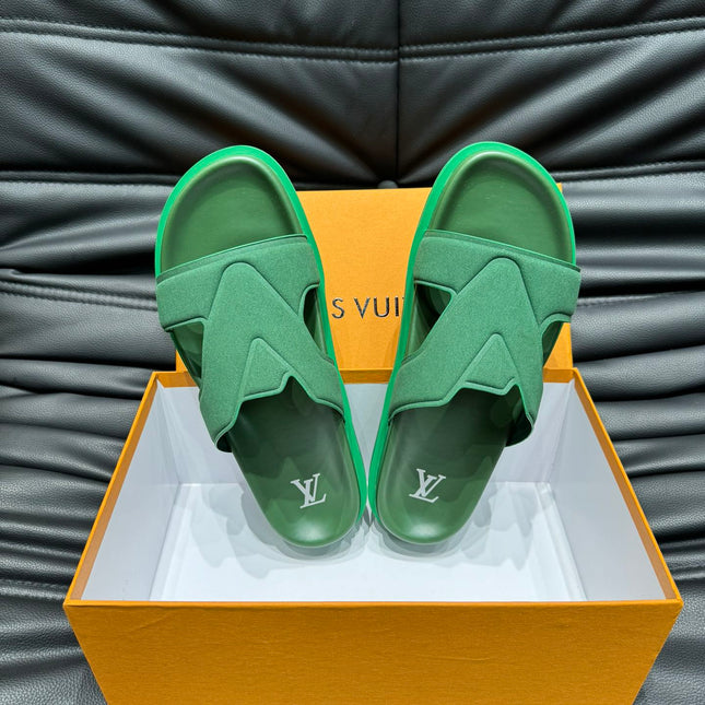 LV OASIS MULE IN DARK GREEN SUEDE CALFSKIN
