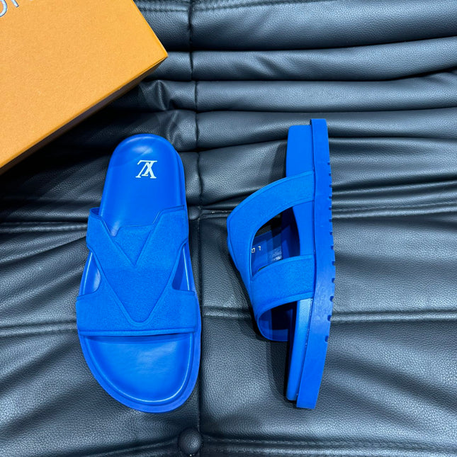 LV OASIS MULE IN COBALT BLUE SUEDE CALFSKIN