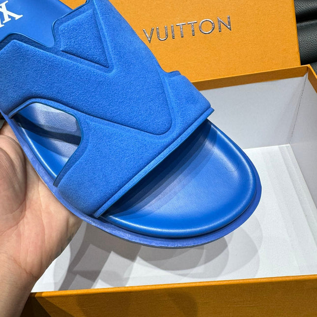 LV OASIS MULE IN COBALT BLUE SUEDE CALFSKIN