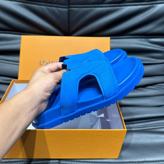 LV OASIS MULE IN COBALT BLUE SUEDE CALFSKIN