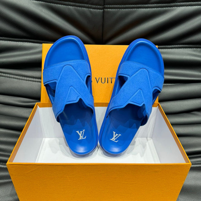 LV OASIS MULE IN COBALT BLUE SUEDE CALFSKIN