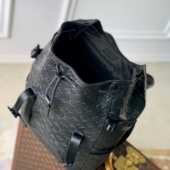GETAWAY BACKPACK 50 IN BLACK MONOGRAM ECLIPSE CANVAS AND CALFSKIN EMBOSSED LOGO