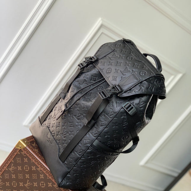 GETAWAY BACKPACK 50 IN BLACK MONOGRAM ECLIPSE CANVAS AND CALFSKIN EMBOSSED LOGO
