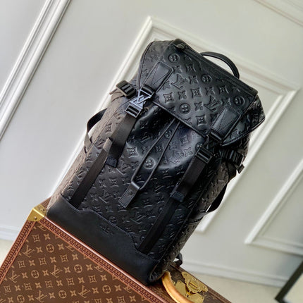 GETAWAY BACKPACK 50 IN BLACK MONOGRAM ECLIPSE CANVAS AND CALFSKIN EMBOSSED LOGO