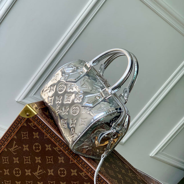 SPEEDY BANDOULIÈRE 20 IN SILVER MONOGRAM EMBOSSED CALFSKIN