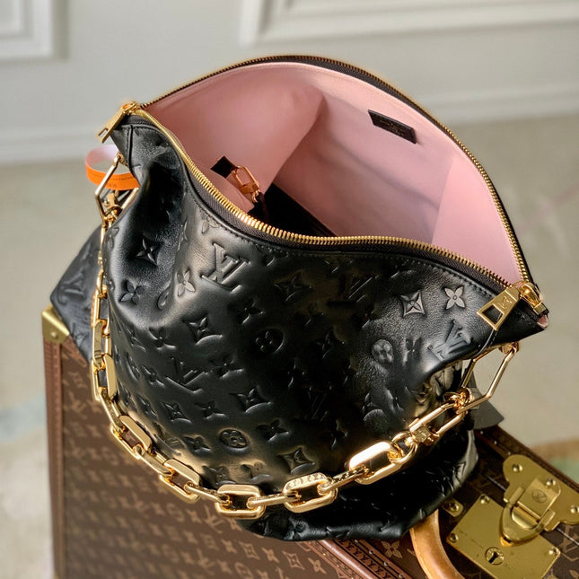COUSSIN MM 38 IN BLACK MONOGRAM EMBOSSED CALFSKIN GOLD HARDWARE