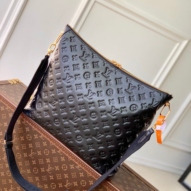 COUSSIN MM 38 IN BLACK MONOGRAM EMBOSSED CALFSKIN GOLD HARDWARE