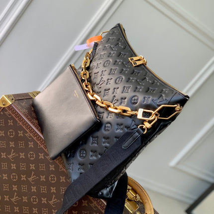 COUSSIN MM 38 IN BLACK MONOGRAM EMBOSSED CALFSKIN GOLD HARDWARE