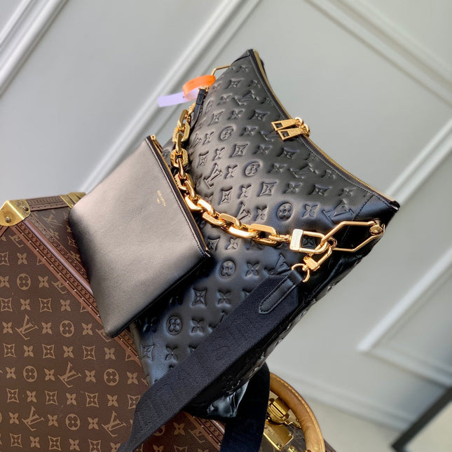 COUSSIN MM 38 IN BLACK MONOGRAM EMBOSSED CALFSKIN GOLD HARDWARE