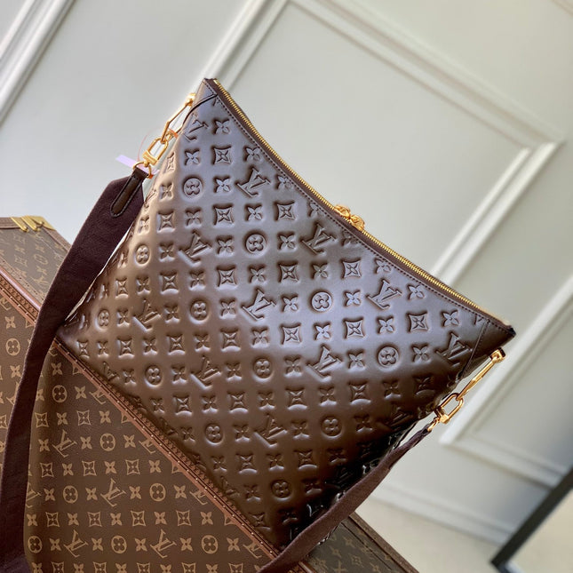 COUSSIN MM 38 IN CHOCOLATE MONOGRAM EMBOSSED CALFSKIN GOLD HARDWARE