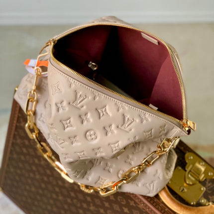 COUSSIN MM 38 IN BEIGE MONOGRAM EMBOSSED CALFSKIN GOLD HARDWARE
