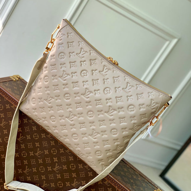 COUSSIN MM 38 IN BEIGE MONOGRAM EMBOSSED CALFSKIN GOLD HARDWARE
