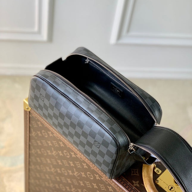 DOPP KIT 28 IN BLACK DAMIER GRAPHITE CANVAS