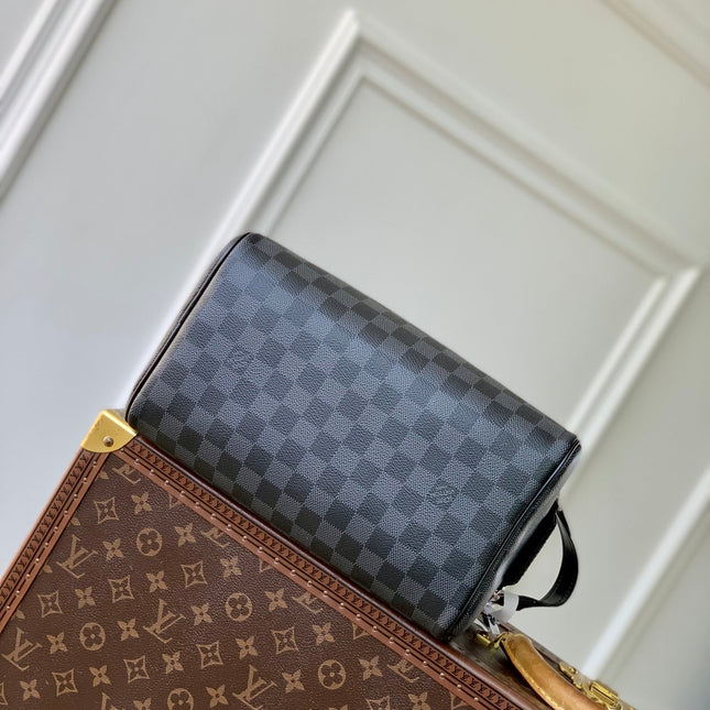 DOPP KIT 28 IN BLACK DAMIER GRAPHITE CANVAS