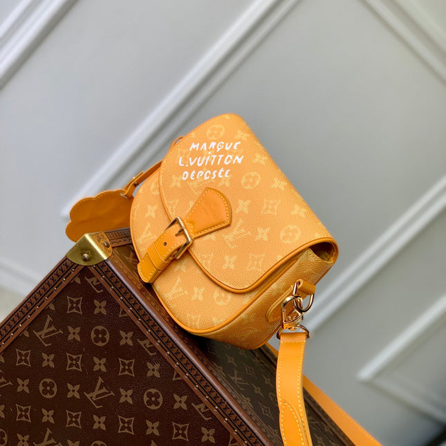 MONTSOURIS MESSENGER PM 20 IN PEPPER ORANGE MONOGRAM HERITAGE CANVAS