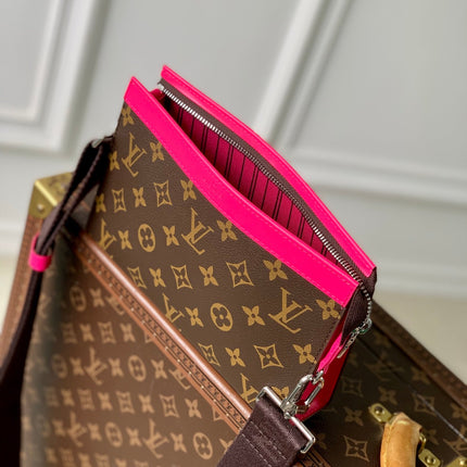 GASTON WEARABLE WALLET 18 IN BROWN MONOGRAM CANVAS MIX PINK CALFSKIN