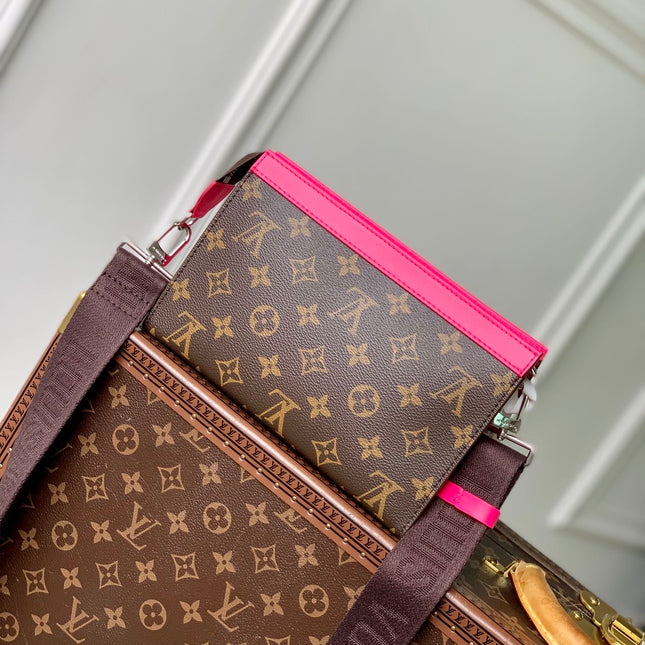 GASTON WEARABLE WALLET 18 IN BROWN MONOGRAM CANVAS MIX PINK CALFSKIN