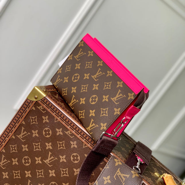 GASTON WEARABLE WALLET 18 IN BROWN MONOGRAM CANVAS MIX PINK CALFSKIN