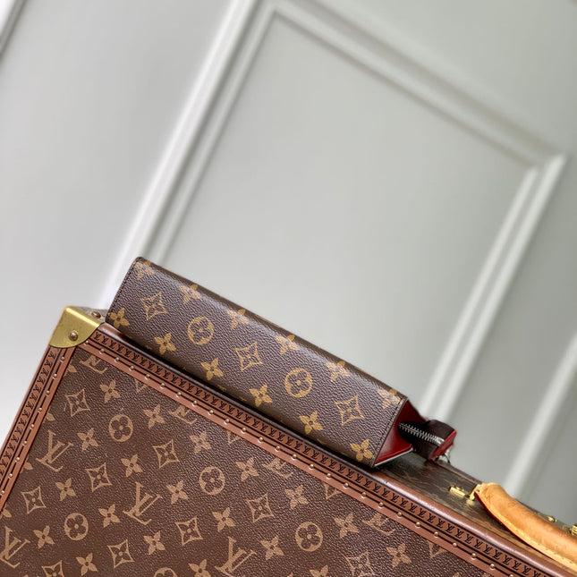 GASTON WEARABLE WALLET 18 IN BROWN MONOGRAM CANVAS MIX RED CALFSKIN