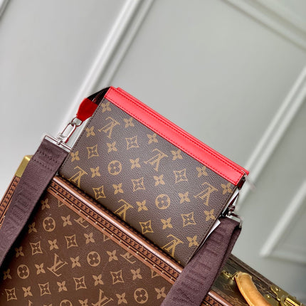 GASTON WEARABLE WALLET 18 IN BROWN MONOGRAM CANVAS MIX RED CALFSKIN