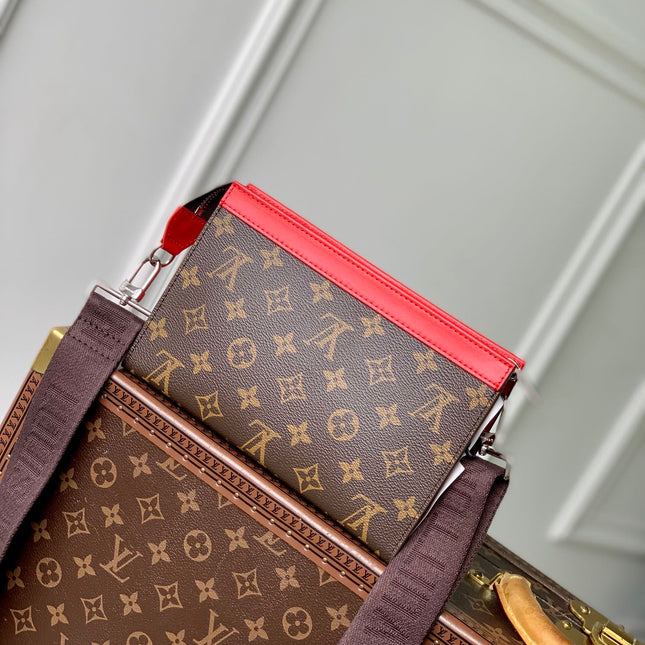 GASTON WEARABLE WALLET 18 IN BROWN MONOGRAM CANVAS MIX RED CALFSKIN