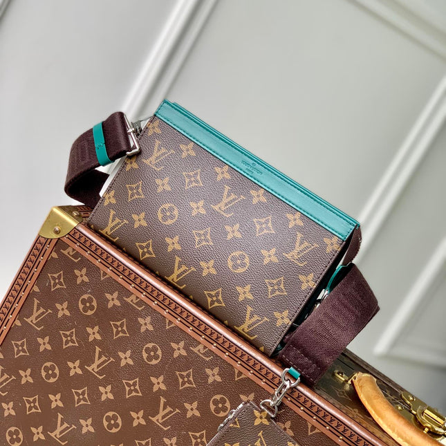 GASTON WEARABLE WALLET 18 IN BROWN MONOGRAM CANVAS MIX GREEN CALFSKIN