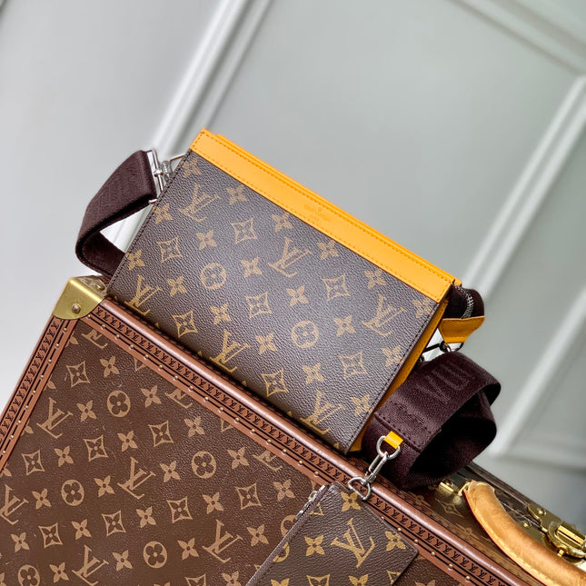 GASTON WEARABLE WALLET 18 IN BROWN MONOGRAM CANVAS MIX YELLOW CALFSKIN