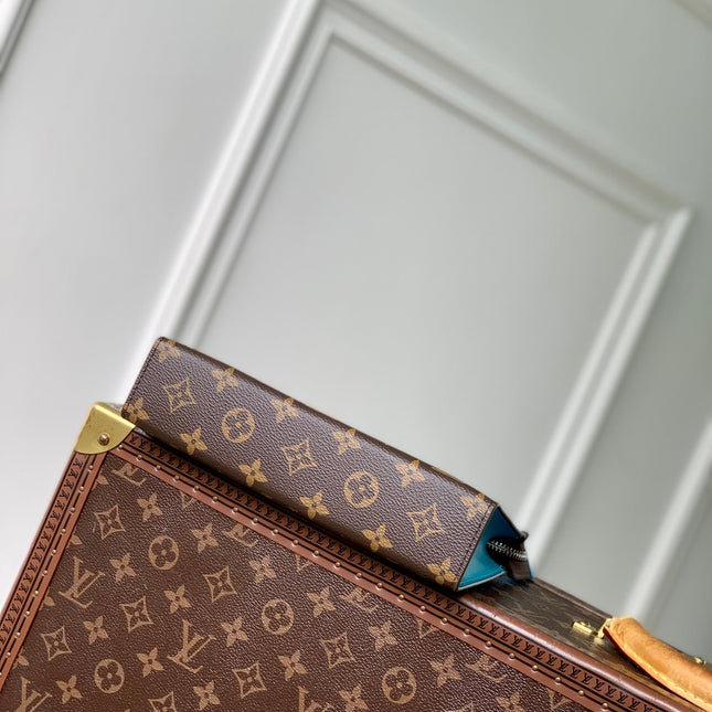 GASTON WEARABLE WALLET 18 IN BROWN MONOGRAM CANVAS MIX SKY CALFSKIN