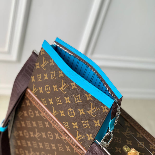 GASTON WEARABLE WALLET 18 IN BROWN MONOGRAM CANVAS MIX SKY CALFSKIN