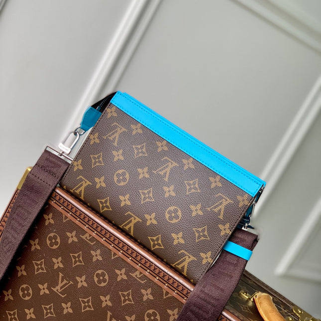 GASTON WEARABLE WALLET 18 IN BROWN MONOGRAM CANVAS MIX SKY CALFSKIN
