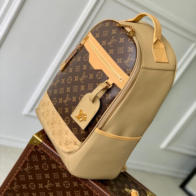 OUTDOOR BACKPACK 44 IN BEIGE CALFSKIN AND BROWN MONOGRAM CANVAS