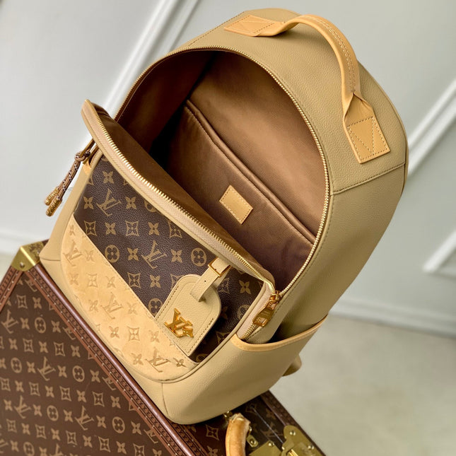 OUTDOOR BACKPACK 44 IN BEIGE CALFSKIN AND BROWN MONOGRAM CANVAS
