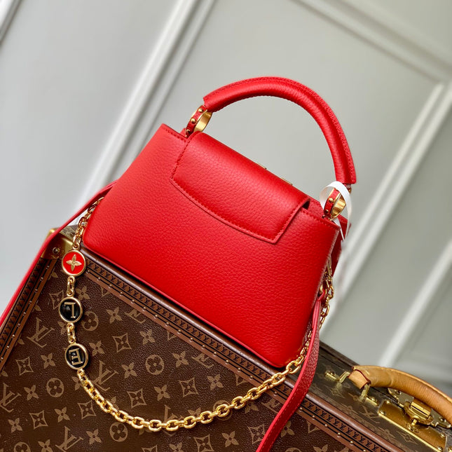 CAPUCINES MINI 23 IN RED TAURILLON GOLD HARDWARE