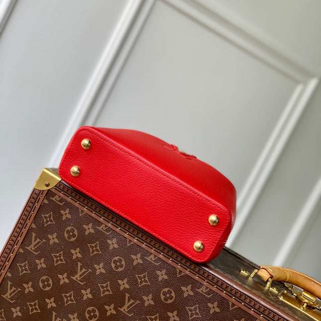 CAPUCINES MINI 23 IN RED TAURILLON GOLD HARDWARE