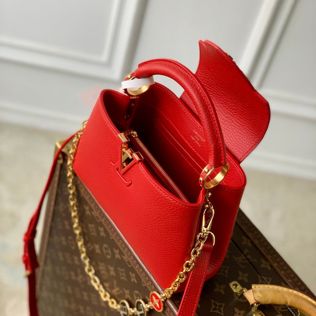CAPUCINES MINI 23 IN RED TAURILLON GOLD HARDWARE