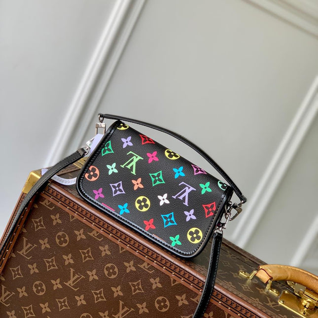 DIANE NANO BAG 19 IN MULTICOLOR MONOGRAM CANVAS AND BLACK COWHIDE