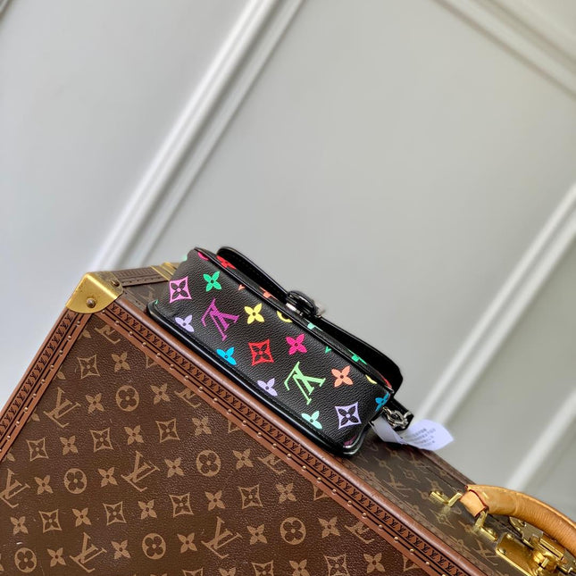 DIANE NANO BAG 19 IN MULTICOLOR MONOGRAM CANVAS AND BLACK COWHIDE