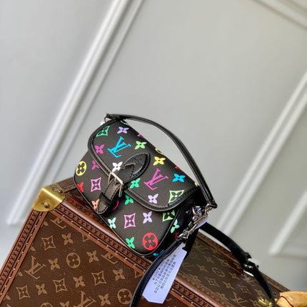 DIANE NANO BAG 19 IN MULTICOLOR MONOGRAM CANVAS AND BLACK COWHIDE