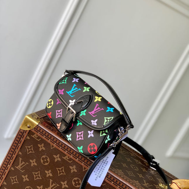DIANE NANO BAG 19 IN MULTICOLOR MONOGRAM CANVAS AND BLACK COWHIDE